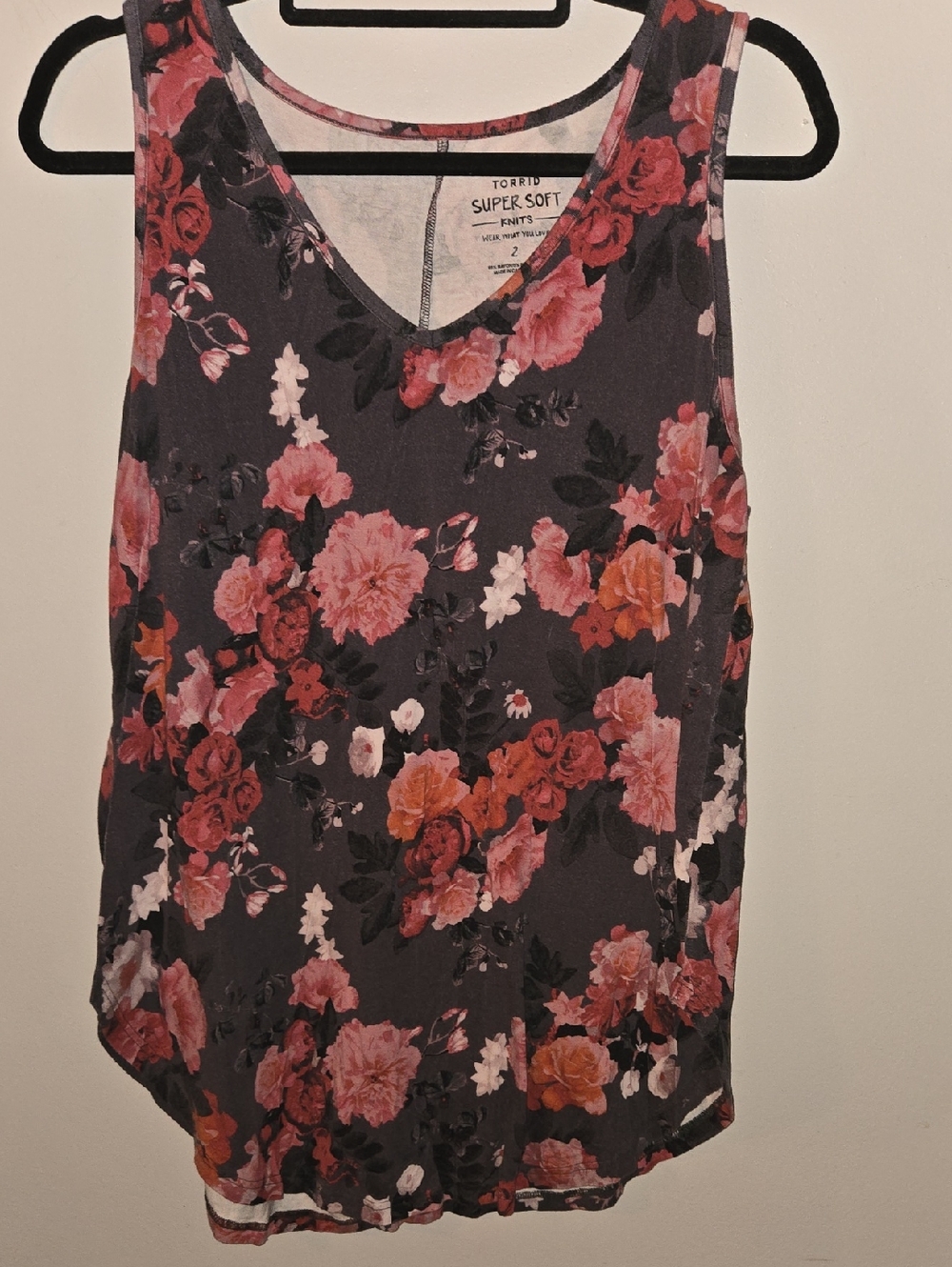 torrid Dark Floral V-Neck Tank with Pink & Orange Blooms